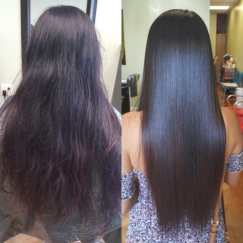 Photo showing before and after Permanent Japanese Hair Straightening